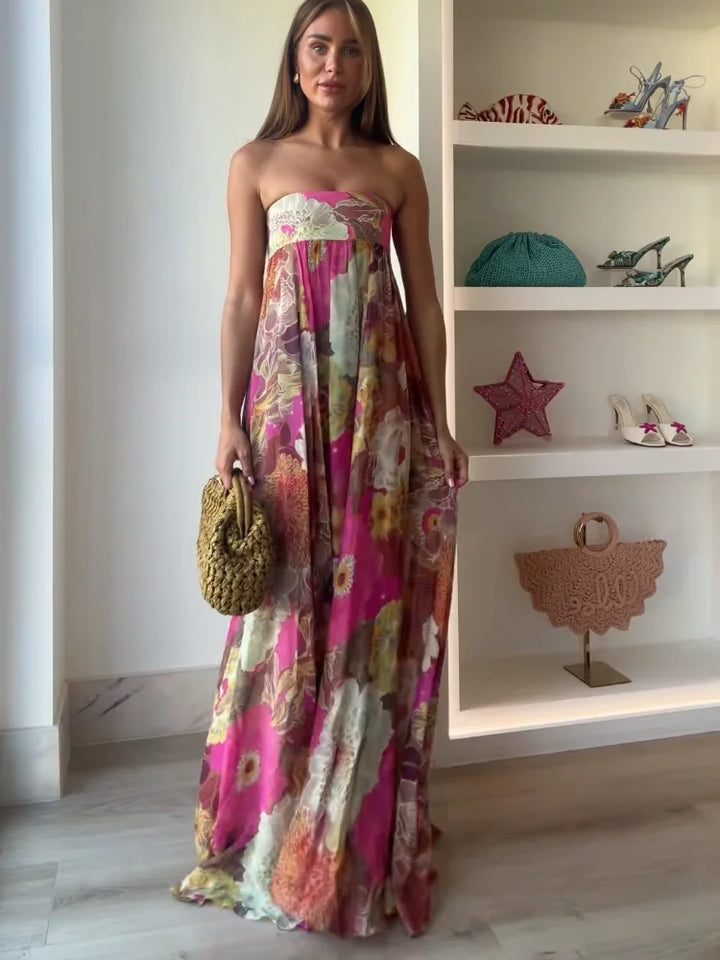 Olivia | Women's Strapless Floral Print Maxi Wedding Guest Dress