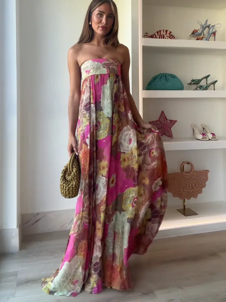 Olivia | Women's Strapless Floral Print Maxi Wedding Guest Dress