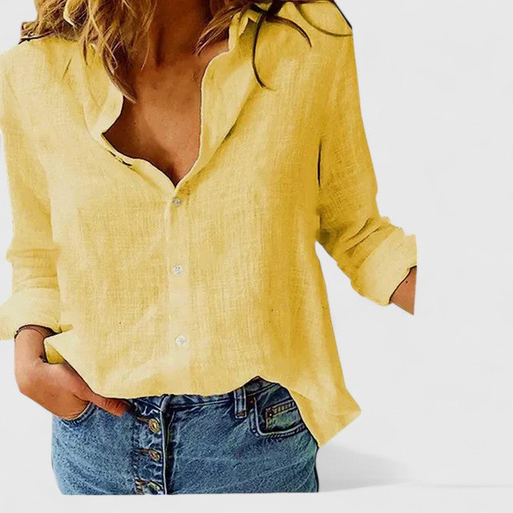 Stella | Ladies Linen V-Neck Button Blouse